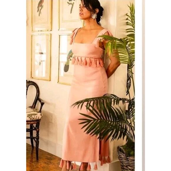 NWT Antonio Melani Nat Note Linen Maxi Dress Cece Tassel Women's 12 Pink NWI - Picture 1 of 16